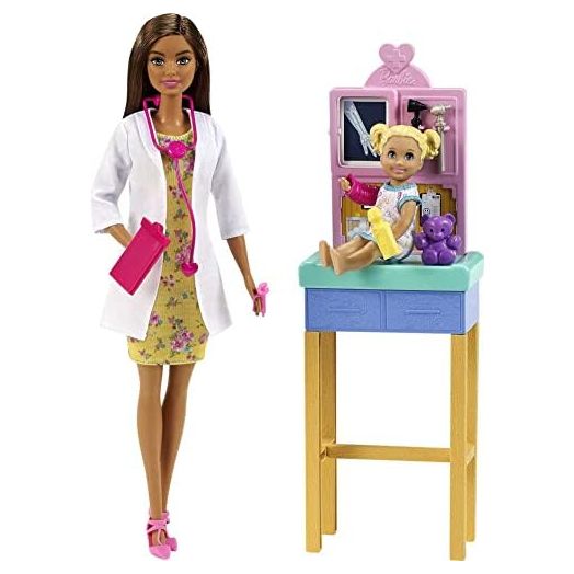 Barbie Careers Doll & Playset, Pediatrician Theme with Brunette Fashion Doll, 1 Patient Doll, Furniture & Accessories