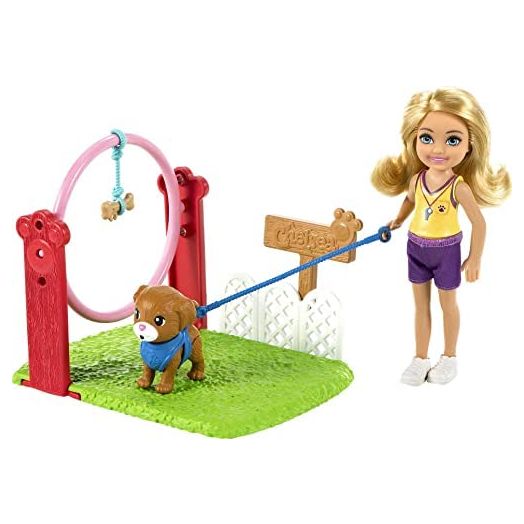 Barbie Chelsea Can Be Dog Trainer Playset with Blonde Chelsea Doll (6-in), Dog & Leash, Jumping Hoop, Obstacle Cones, Training Treats & More, Great Gift for Ages 3 Years Old & Up