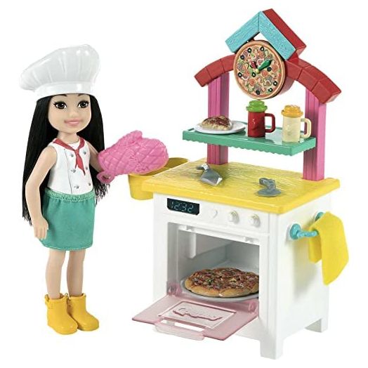 Barbie Chelsea Can Be Pizza Chef Playset with Brunette Chelsea Doll (6-in), Pizza Oven, 2 Spice Shakers, Pizza Pan & More, Great Gift for Ages 3 Years Old & Up , White