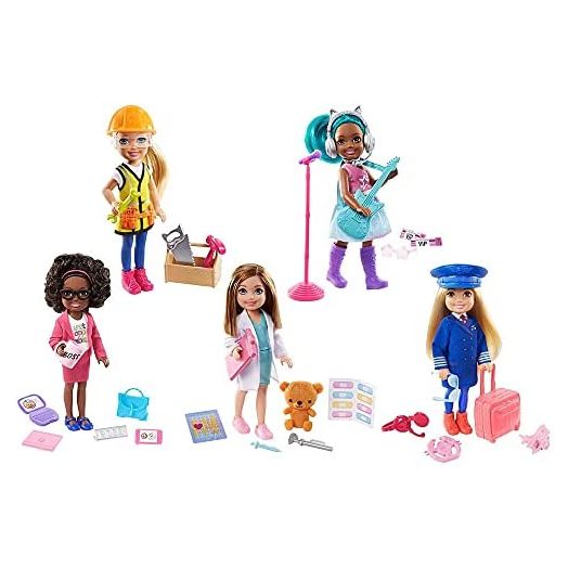 Barbie Chelsea Can Be Playset with Blonde Chelsea Builder Doll (6-in) Hard Hat, Tool Belt, Goggles, Saw, Hammer, Wrench, Toolbox, Great Gift for Ages 3 Years Old & Up