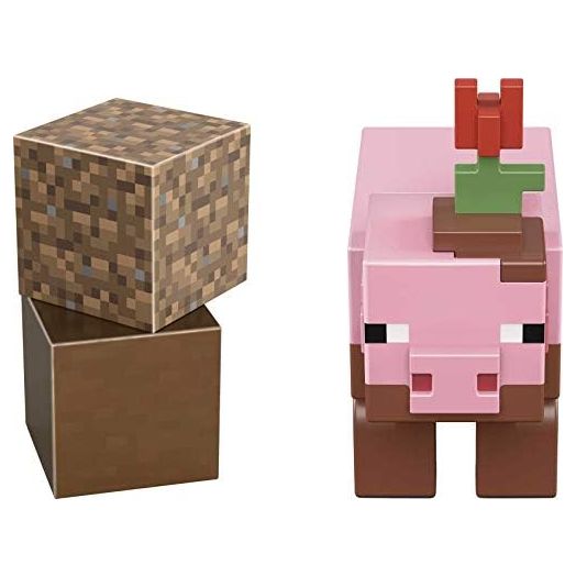 Minecraft Craft-A-Block Muddy Pig Figure, Authentic Pixelated Video-Game Characters, Action Toy to Create, Explore and Survive, Collectible Gift for Fans Age 6 Years and Older