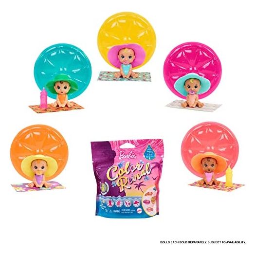 Barbie GTT12, Color Reveal Babies Sand & Sun Series Assortment, dla wieku 3+.