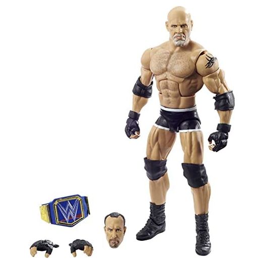 WWE Wrestlemania 37 Elite Collection Goldberg Action Figure with Universal Championship and Paul Ellering and Rocco BuildAFigure Pieces6 in Posable Collectible Gift for WWE Fans