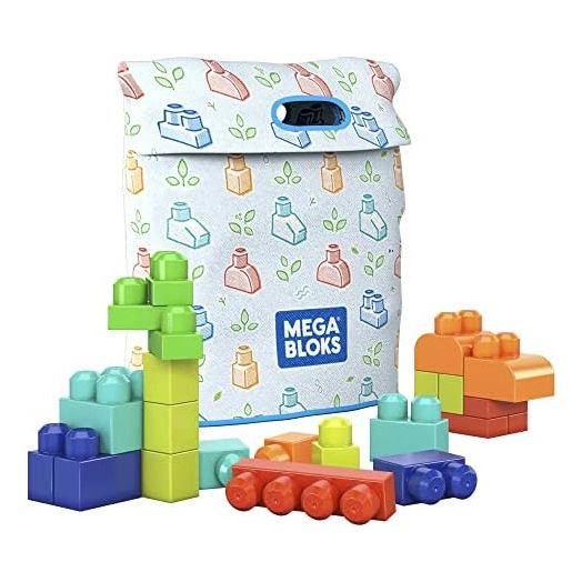 MEGA Bloks Fisher-Price Toddler Blocks Toys Set, Build ‘n Play Bag with 60 Plant-Based Pieces and Storage, Blue, Ages 1+ Years