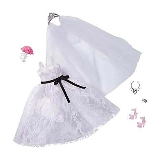 Barbie Fashion Pack: Bridal Outfit Doll with Wedding Dress, Veil, Shoes, Necklace, Bracelet & Bouquet, Gift for Kids 3 to 8 Years Old