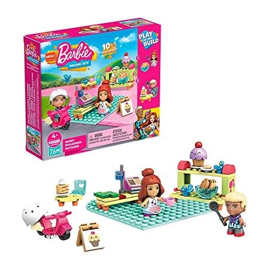 Mega Barbie Toy Building Set, Bakery with 1 Barbie and 1 Ken Micro-Doll, 2 Barbie Pet Birds and Accessories, Easy to Build Set for Ages 4 and Up