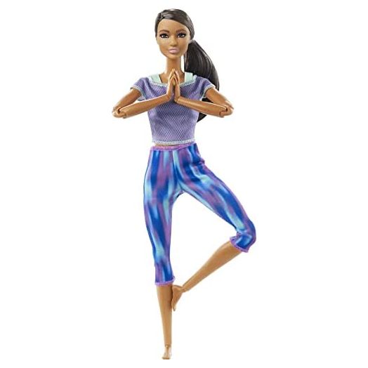 Barbie Made to Move Doll with 22 Flexible Joints & Curly Brunette Ponytail Wearing Athleisure-wear for Kids 3 to 7 Years Old