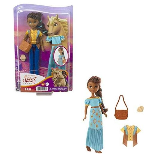 Mattel Spirit Untamed Pru Doll (Approx.7-in), 2 Fashion Outfits, Purse & Horse-themed Accessory, 7 Movable Joints, Great Gift for Ages 3 Years Old & Up