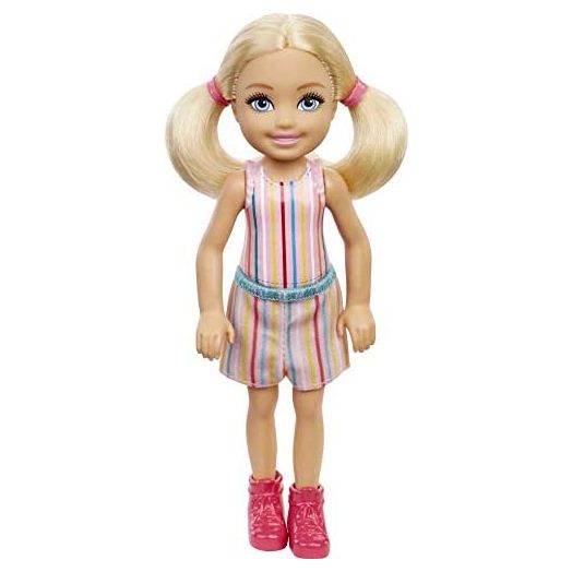 Barbie Chelsea Doll (6-inch Blonde) Wearing Skirt with Striped Print and Pink Boots, Gift for 3 to 7 Year Olds