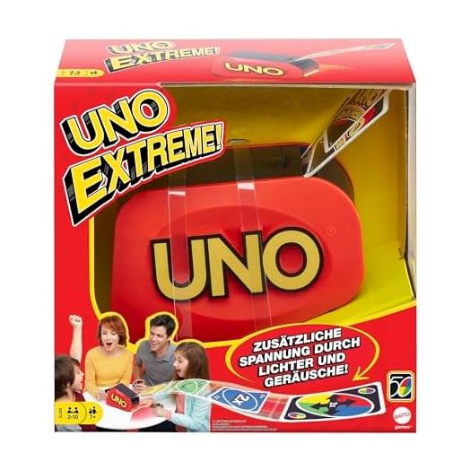 UNO Extreme Card Game Featuring Random-Action Launcher with Lights & Sounds & 112 Cards, Kid, Teen & Adult Game Night Gift Ages 7 Years & Older, GXY75