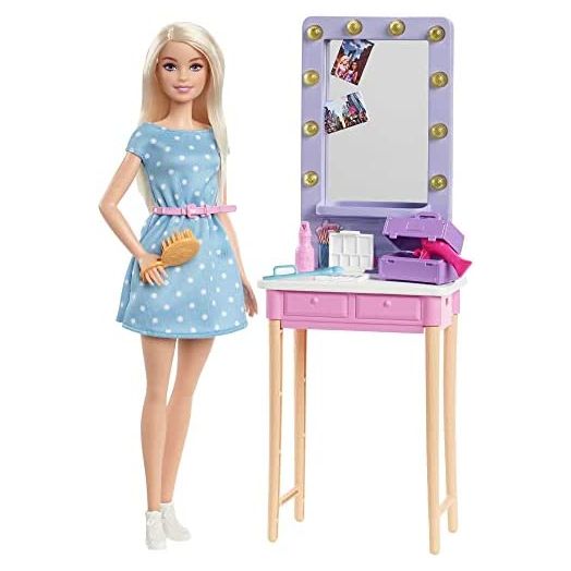 Barbie: Big City, Big Dreams “Malibu” Barbie Doll (11.5-in, Blonde) and Backstage Dressing Room Playset with Accessories, Gift for 3 to 7 Year Olds , White