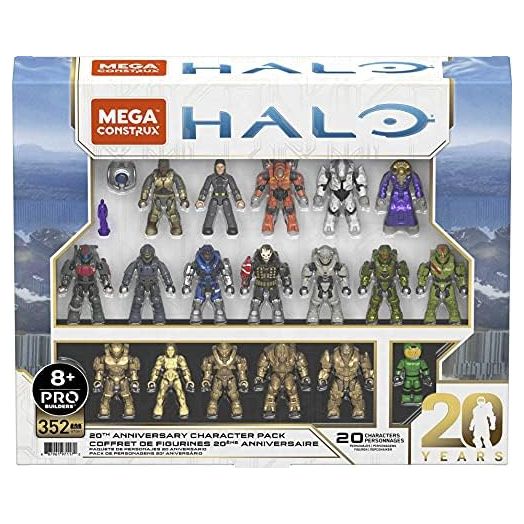 MEGA Halo Action Figure Building Toys Set, 20th Anniversary Character Collector Pack with 352 Pieces, 20 Poseable Articulation Figures, Kids or Adults (Amazon Exclusive)