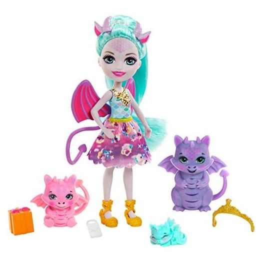 Royal Enchantimals Family Toy Set, Deanna Dragon Doll (6-in/15.2-cm), 3 Dragon Figures and 4 Accessories, Great Gift for 3-8 Year Olds