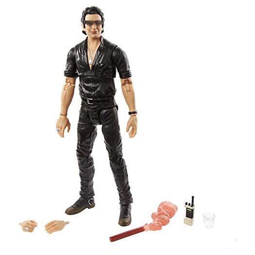 Jurassic World Amber Collection Dr. Ian Malcolm 6-in Action Figure, Swappable Hands, Movie-Inspired Radio, Flare & Water Cup Accessories, Collectible Gift for 8 Years Old & Up