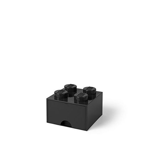 LEGO Brick Drawer, 4 Knobs, 1 Drawer, Stackable Storage Box, Black