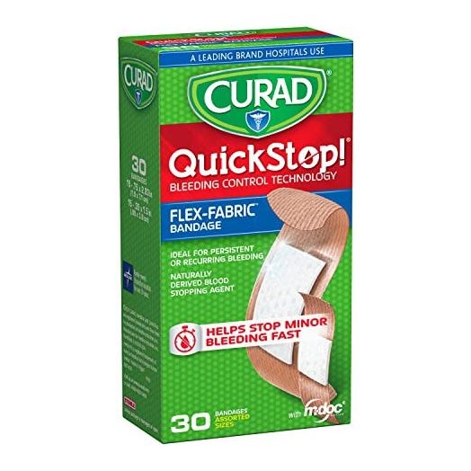 Curad Quickstop Instant Clotting Technology Flex-Fabric Bandages, Assorted Size, 30 Count