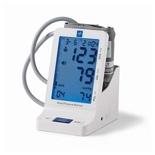 Medline Elite Bedside Talking Automatic Digital Blood Pressure Monitor with Universal Upper Arm Cuff (fits arms 22-42 cm), AC Adapter and Batteries, Alarm and Extra Large Backlit Display, MDS5001