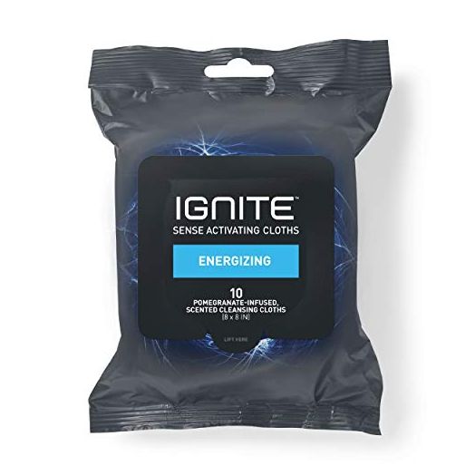 Ignite Mens Body Wet Wipes, Extra Thick 8" x 8" Shower Wipes, Energizing Scent, 10 count