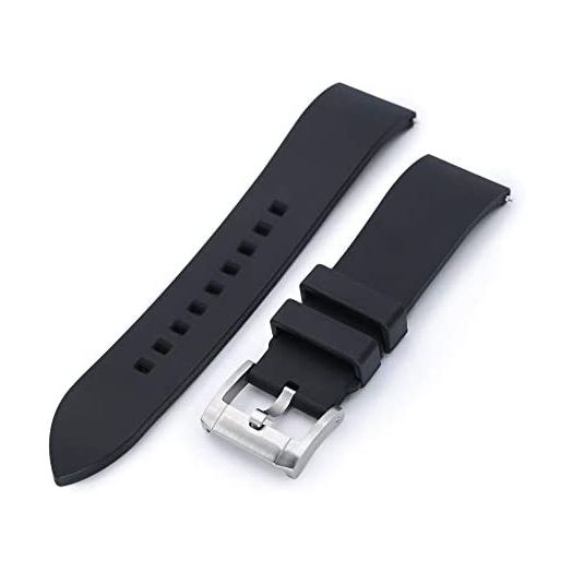 MiLTAT 22mm Quick Release FKM Black Rubber Watch Band, Screw Buckle, Straight End