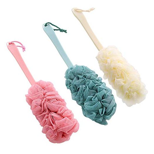Nutteri 3 Pack Back Scrubber Long Handled Bath Brush Soft Mesh Sponge Exfoliating Body Scrub Back Cleaner Loofah Bathroom Shower Accessories for Women and Men (Multiple Colors)