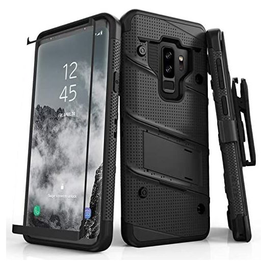 ZIZO Bolt Series for Samsung Galaxy S9 Plus Case Military Grade Drop Tested with Tempered Glass Screen Protector Holster Black