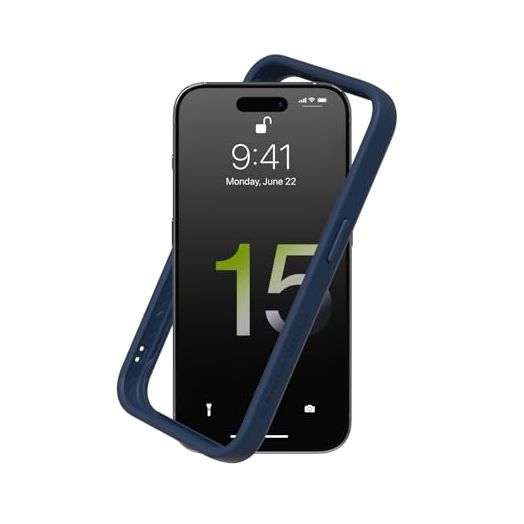 RhinoShield Bumper Case Compatible with [iPhone 15 Pro] | CrashGuard - Shock Absorbent Slim Design Protective Cover 3.5M / 11ft Drop Protection - Navy Blue