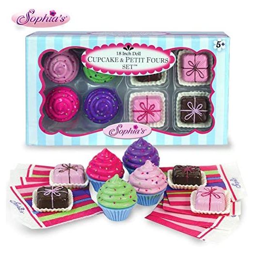 Sophia's 18 Inch American Doll Pretend Play 8 Pc. Food Set of Cupcakes, Petit Fours, & Paper Napkins, for Total 16 Pcs, Perfect for American Girl Mini Doll Food, for Doll Tea Party's & More