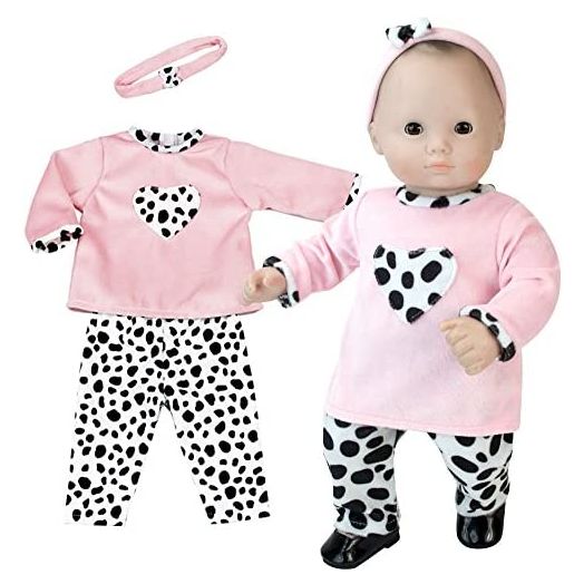 Sophia's 15 inch Doll Clothing 3 Pc. Set of Pink and Dalmatian Print Fits 15 Inch American Girl Bitty Baby Dolls & More! Baby Doll Clothes Set with Dalmatian Print with Gift Bag| Doll Not Included