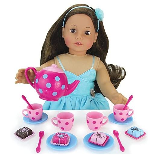Sophia's Doll Sized Pink and Blue 18 Inch Doll Tea Party Set and Dessert Includes 17 Pieces, Perfect for American Girl Dolls & More! Doll Sized | Doll Sold Separately