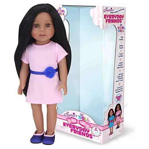 Sophia's by Teamson Kids 18" Brooklyn Dark Brown Vinyl Doll in Light Pink Dress