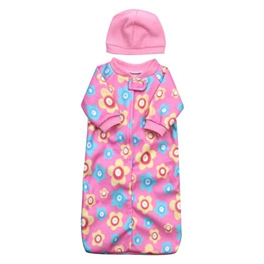 15 Inch Fleece Print Sleeper Sack & Pink Hat fit for Bitty Baby | Doll Not Included