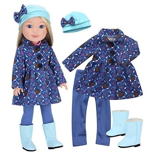 Sophia's 14.5 Inch Doll Clothing Blue Print Coat, Light Blue Hat, Leggings and Boots | Doll Not Included