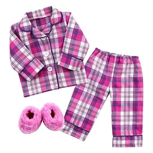 Sophia's by Teamson Kids Flannel Pajama & Slippers Set for 18'' Dolls, Pink