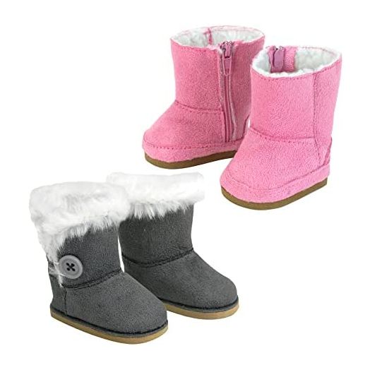 Sophia's by Teamson Kids, 2-Pair, Winter Boots for 18" Dolls, Pink/Gray