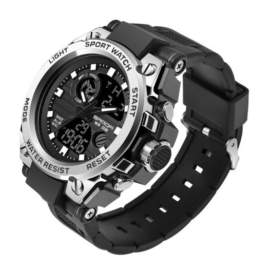 KXAITO Men's Watches Sports Outdoor Waterproof Military Watch Date Multi Function Tactics LED Alarm Stopwatch (26_Silver)