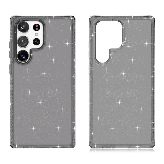 Itskins | Hybrid R Spark Clear Glitter Phone Case for Samsung Galaxy S23 Ultra, Slim Hybrid Case, Anti-Yellowing, Shockproof Cover Military Protective Phone Case | Smoke