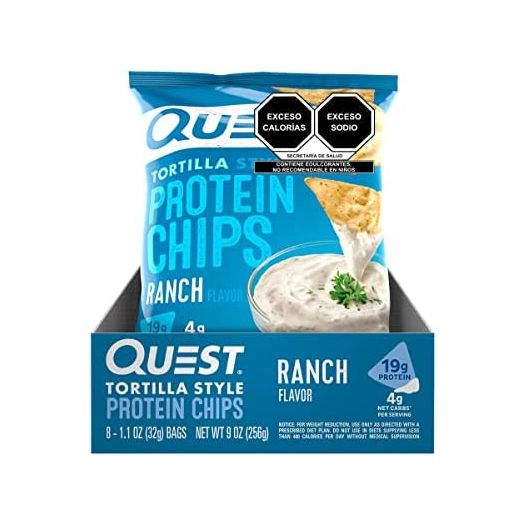 Quest Nutrition Tortilla Style Protein Chips, Ranch, Low Carb, Gluten Free, Baked, 1.1 Ounce (Pack of 8)