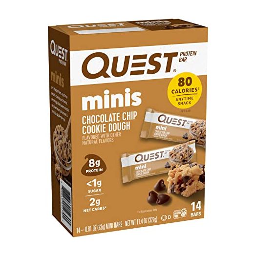 Quest Nutrition Mini Chocolate Chip Cookie Dough Protein Bars, High Protein, Low Carb, Keto Friendly, 14 Count