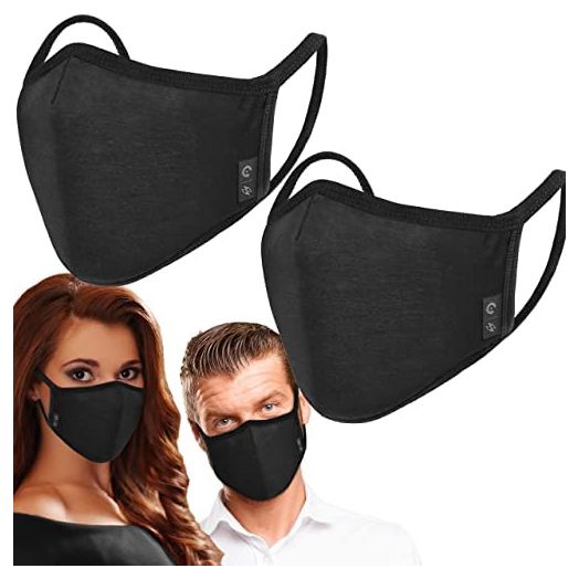 2-Pack Unisex Cloth Washable Reusable Cover-100% Cotton 3 Layer black outdoor