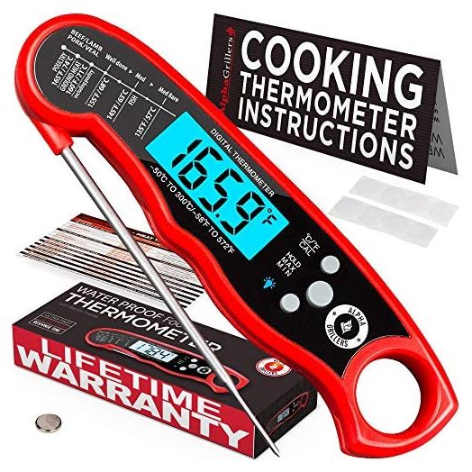 Alpha Grillers Instant Read Meat Thermometer for Grill and Cooking. Best Waterproof Ultra Fast Thermometer with Backlight & Calibration. Digital Food Probe for Kitchen, Outdoor Grilling and BBQ!
