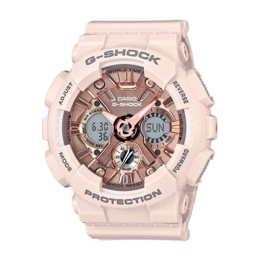 CASIO Women's G Shock Stainless Steel Quartz Watch with Resin Strap, Pink, 29 (Model: GMA-S120MF-4ACR)