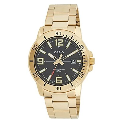 Casio MTP-VD01G-1BV Men's Enticer Gold Tone Stainless Steel Black Dial Casual Analog Sporty Watch