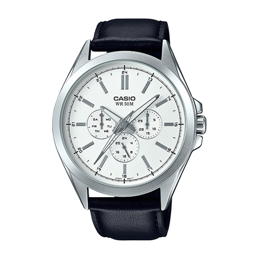 Casio Men's Classic Multi-Hand Watch, Leather Strap - MTPSW300L-7AV