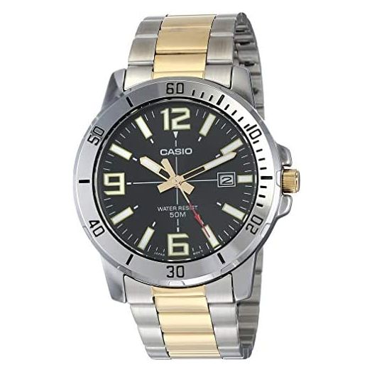Caso MTP-VD01SG-1BV Men's Two Tone Stainless Steel Black Dial Casual Analog Sporty Watch