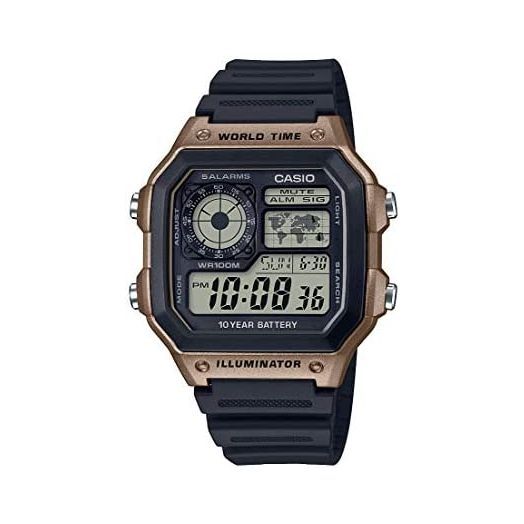 Casio Men's 10-Year Battery Japanese Quartz Watch with Resin Strap, Black, 21 (Model: AE-1200WH-5AVCF)