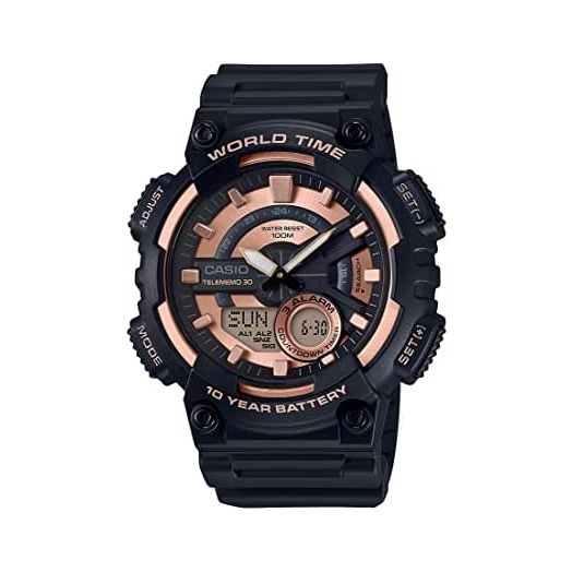 Casio 10-Year Battery Quartz Resin Strap, Black, 28.4 Casual Watch (Model: AEQ-110W-2A3VCF)