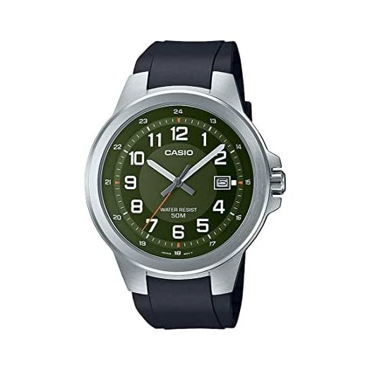 Casio Men's Stainless Steel Quartz Resin Strap, Black, 24 Casual Watch (Model: MTP-E190-3BVCF)