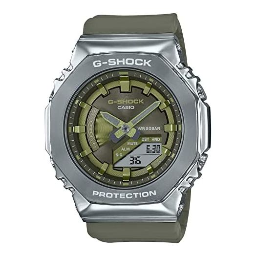 G-Shock Women's GMS2100-3A Metal Covered Watch, Silver/Green
