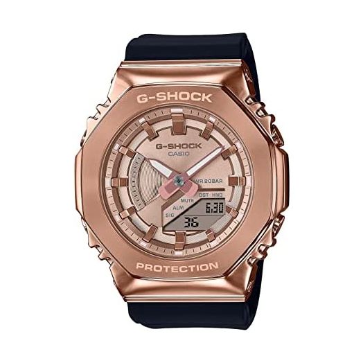 Ladies' Casio G-Shock Rose Gold-Tone Metal Covered Octagonal Black Resin Band Watch GMS2100PG-1A4