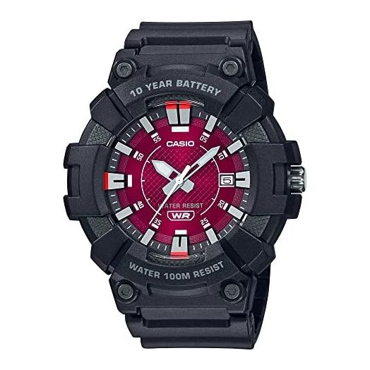 Casio Men's Heavy Duty 10-Year Battery Date Indicator Watch (Model: MW610H-4AV) (Black/Red)